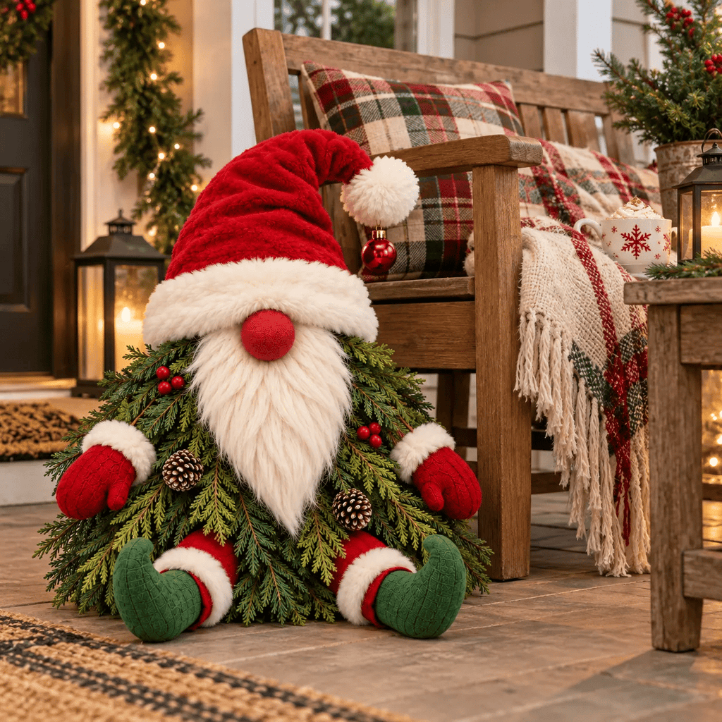 Sitting Christmas Evergreen Gnome Decor