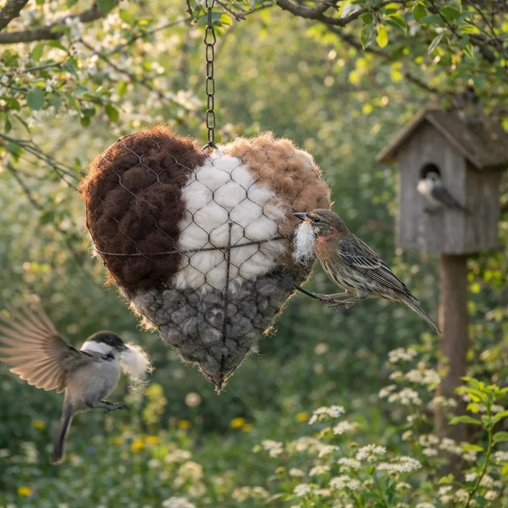 ☁ Handmade Alpaca Fiber Bird Nesting Heart 🏡