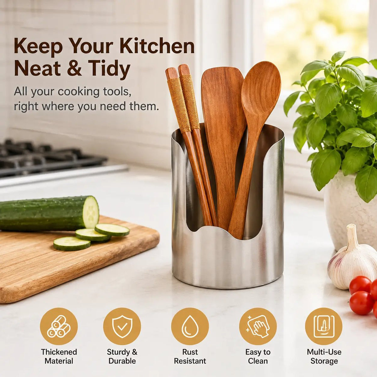 🥳2026 HOT SALE🥳💞50K+ SOLD!🍳🧑‍🍳 ! Multi-Functional Kitchen Utensil Holder – Holds pot lids, spatulas & cutting boards. Thickened stainless steel, space‐saving. 🛡️✨