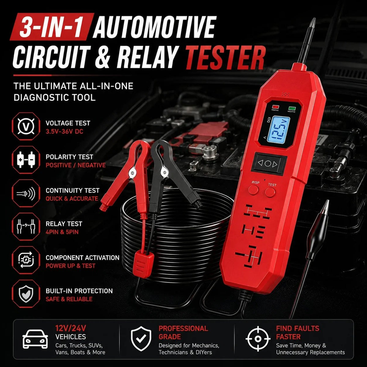🔧 3-in-1 Automotive Power Circuit Probe & Relay Tester – 12V/24V Electrical Diagnostic Tool |📦Buy 2 Free Shipping