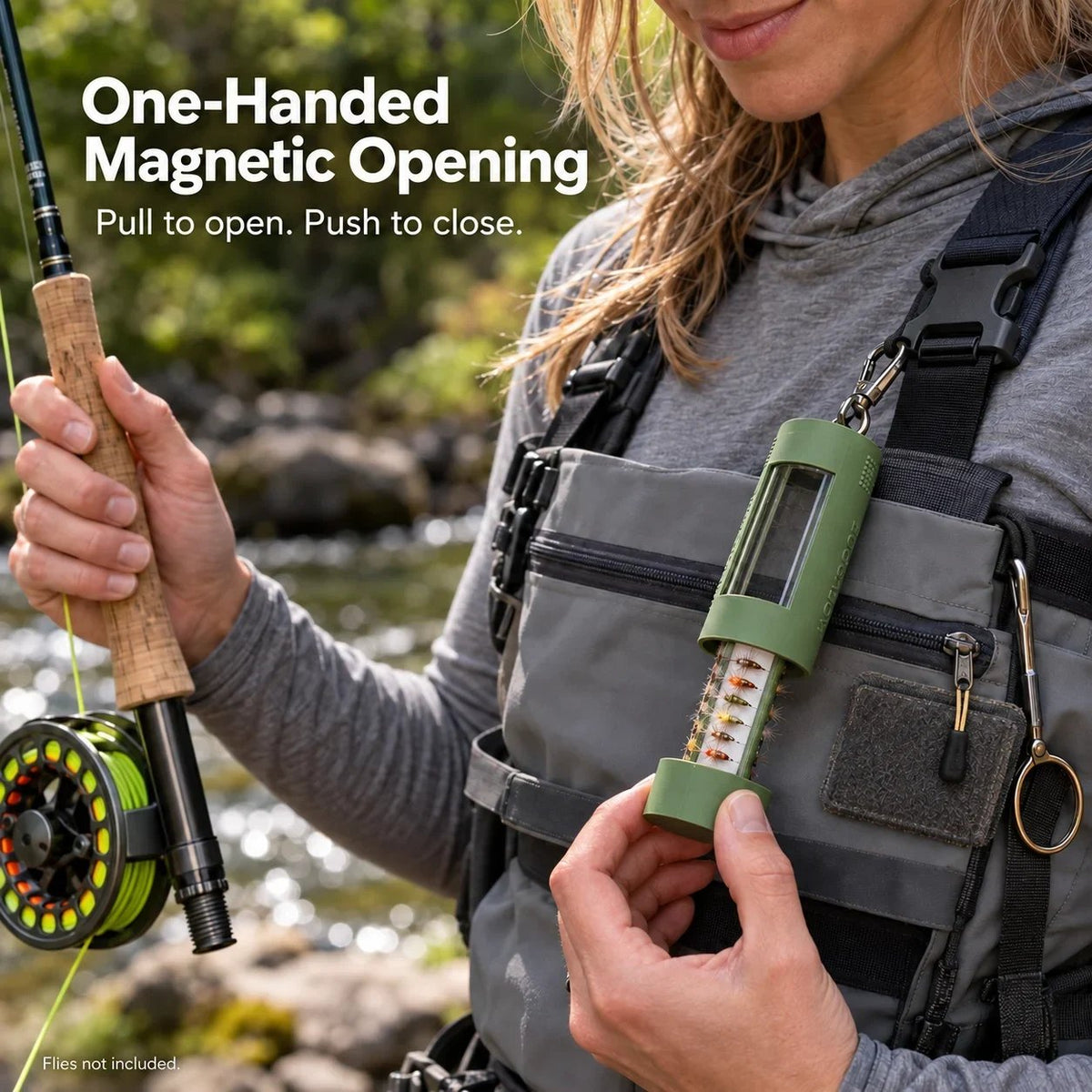 🔥Last Day 49% OFF - 🎣Clip-On Fly Fishing Box – Magnetic One-Handed Fly Storage Case, Holds Up to 40 Flies