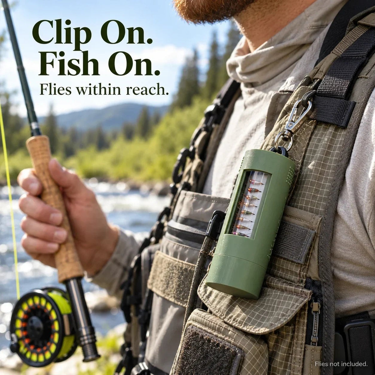 🔥Last Day 49% OFF - 🎣Clip-On Fly Fishing Box – Magnetic One-Handed Fly Storage Case, Holds Up to 40 Flies