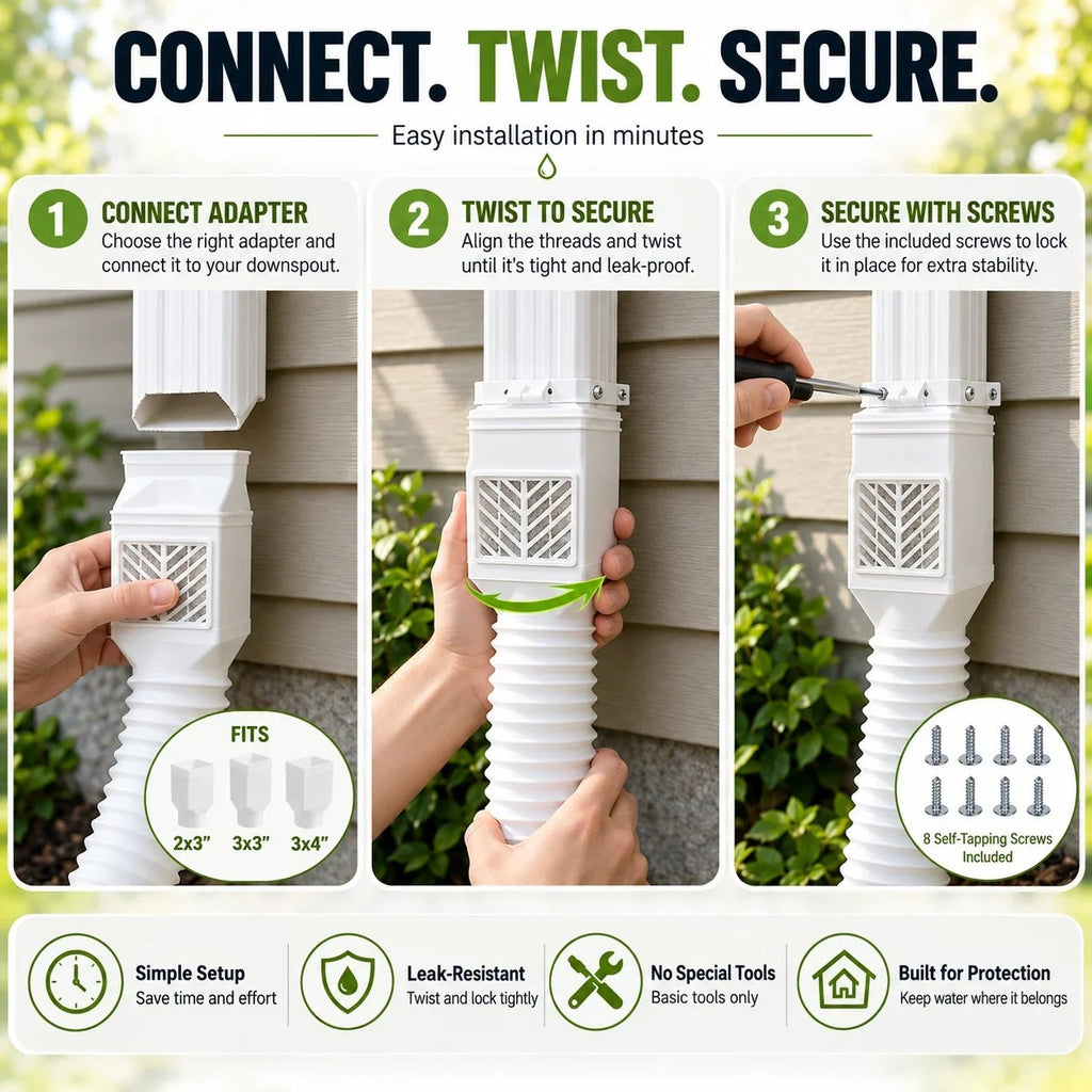 🌧️ Flexible Downspout Extension Kit – 22–63in Rainwater Drainage Pipe