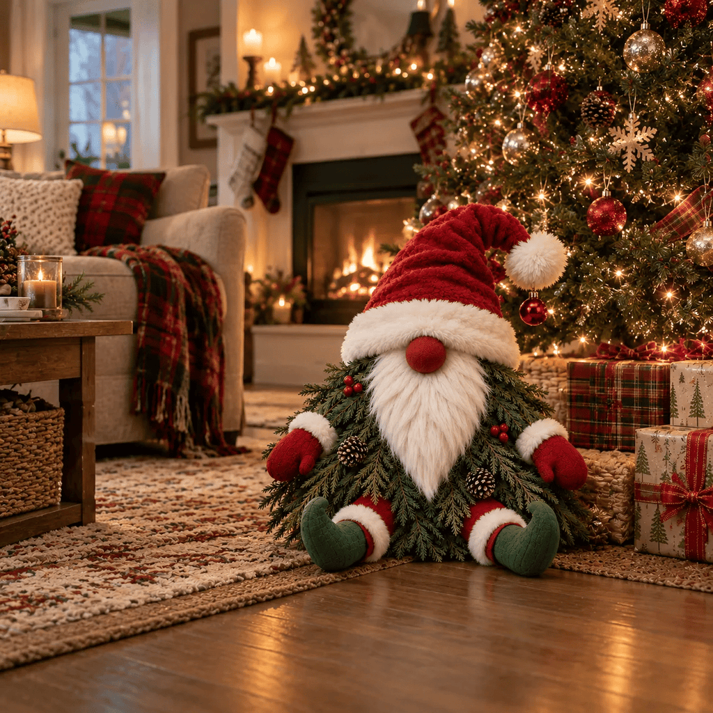 Sitting Christmas Evergreen Gnome Decor