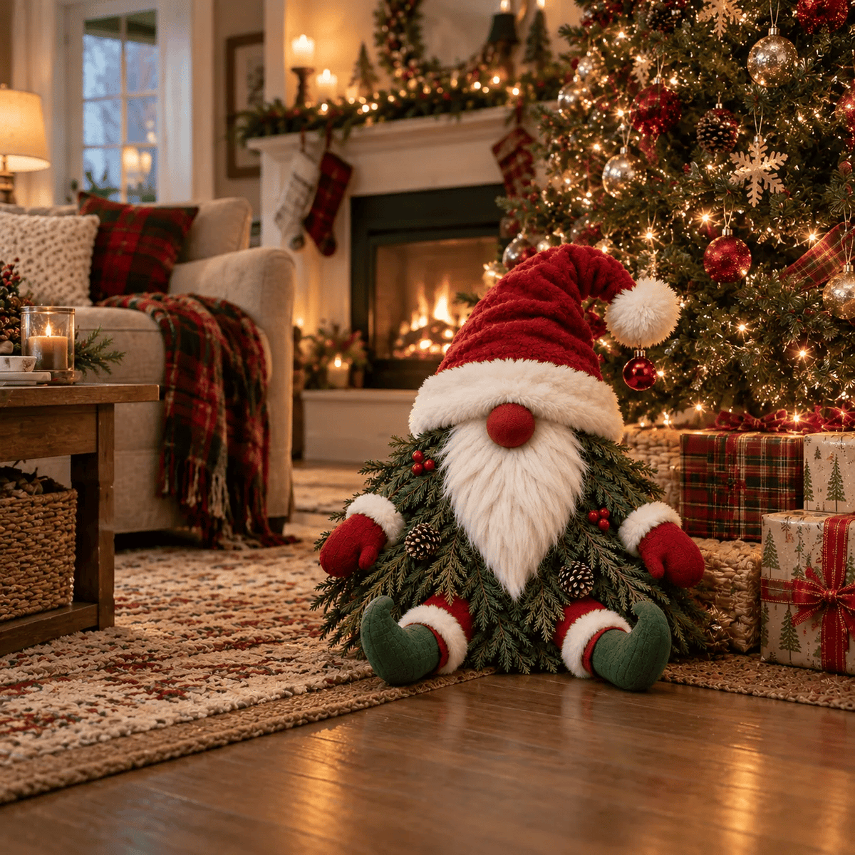 Sitting Christmas Evergreen Gnome Decor