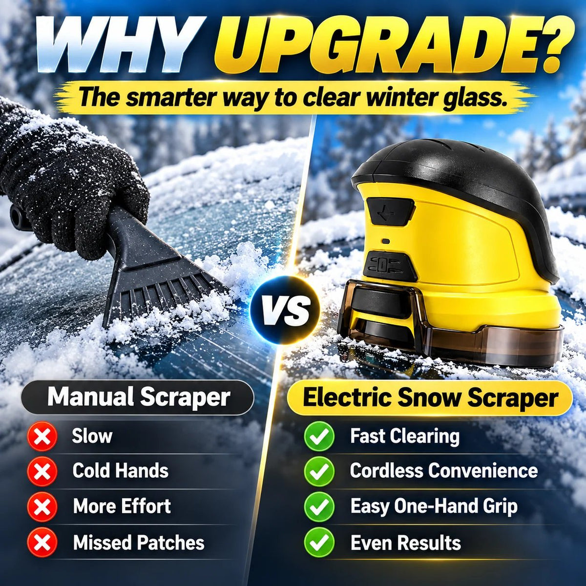Cordless Electric Snow Scraper | Clear Frost & Ice in Seconds