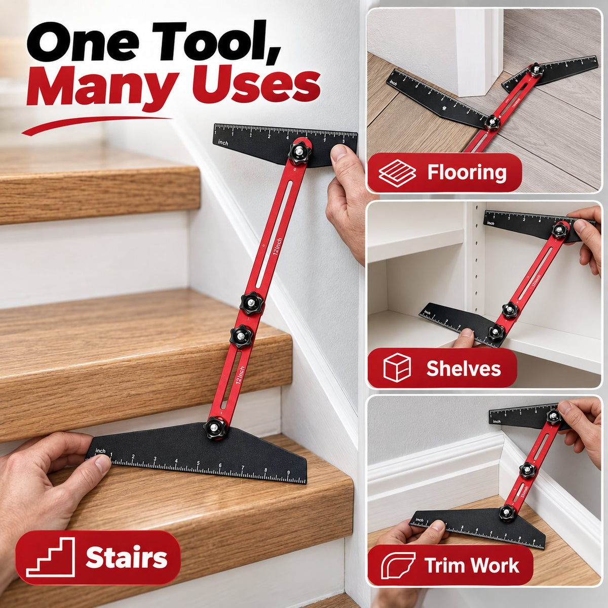 🔨Adjustable Stair Measuring Tool – Multi-Angle Layout Gauge for Woodworking & Renovation📐