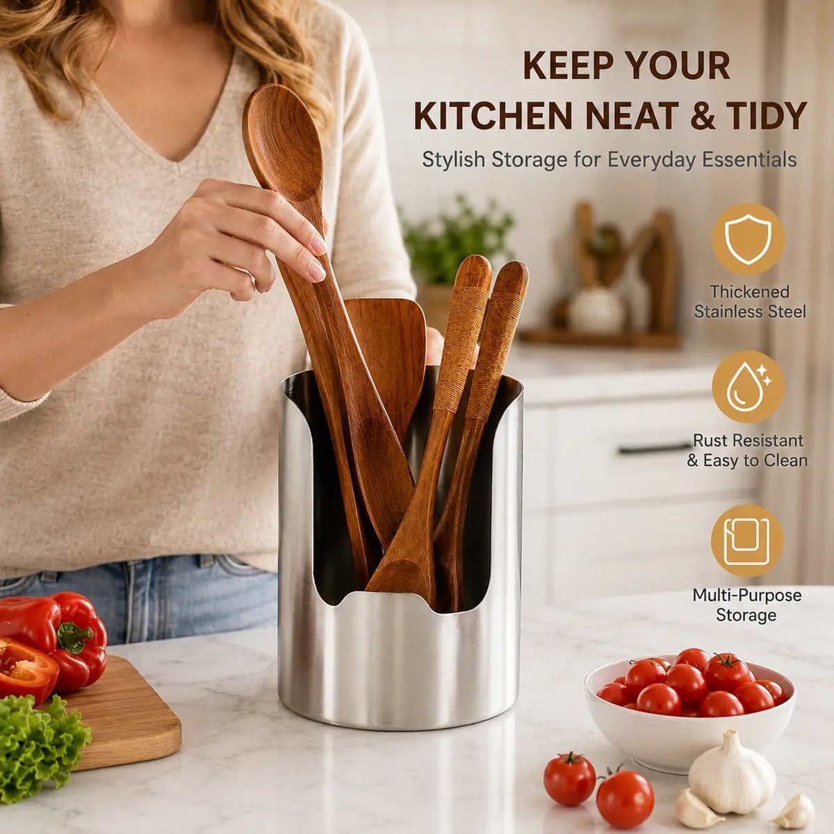 🥳2026 HOT SALE🥳💞50K+ SOLD!🍳🧑‍🍳 ! Multi-Functional Kitchen Utensil Holder – Holds pot lids, spatulas & cutting boards. Thickened stainless steel, space‐saving. 🛡️✨